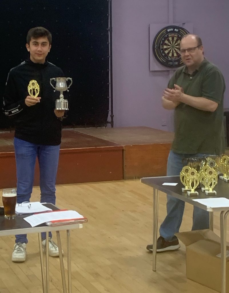 Alex Gosling, winner of the Nigel Jepson Memorial Trophy for the most promising Junior player in the Bury St Edmunds League, 2021-2022